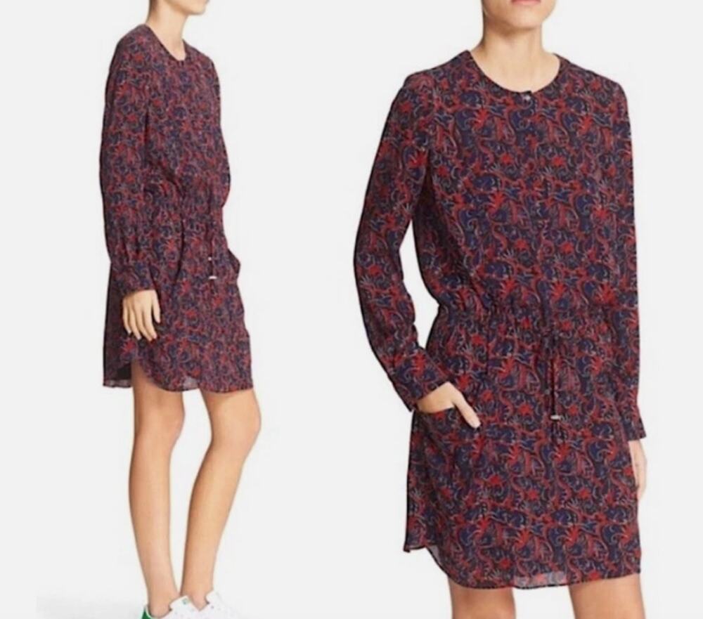 A.L.C. Sullivan Silk Floral Long Sleeve Drawstring Mini Dress Size 0